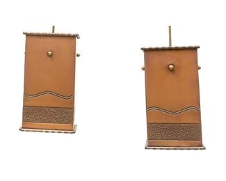 Pair of Isaac Maxwell (San Antonio, TX) punched copper and metal light fixtures