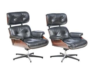After Eames Chairs, Pair of Danish Leather Arm Chairs