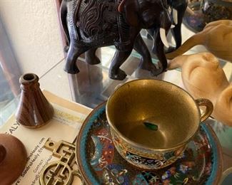 Cloisonné, Champlevé, Carved Asian elephant