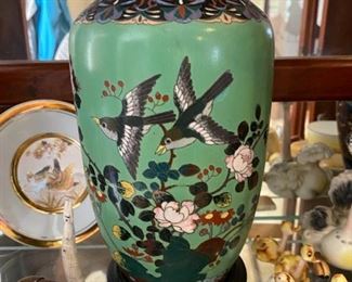 Cloisonne vase w/ birds