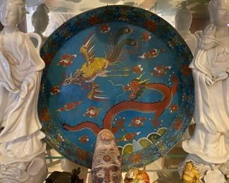 Chinese Cloisonné,   "Dragon and Phoenix"   Charger