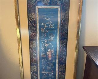 Oriental emroidered silk panel