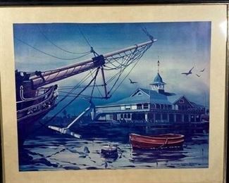 Framed Harbor Boat Pier Print Poster by Winifred Winton Smith