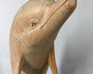 Carved Wood Dolphin Statue Statuette