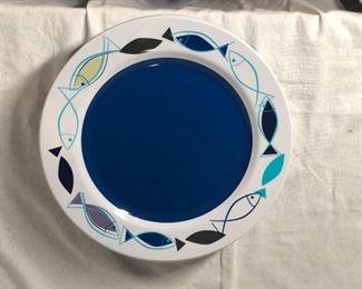 10 Fish Edge Blue and White Plastic Melamine Dinner Plates