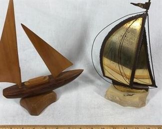 Pair of Vintage Sailboat Nautical Statuette Figurines