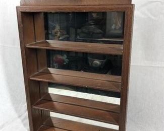 Vintage Mirrored Back Wood Display Curio Shelf with Dog Accent