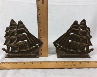 Pair of Vintage Brass Nautical Sailing Ship Bookends