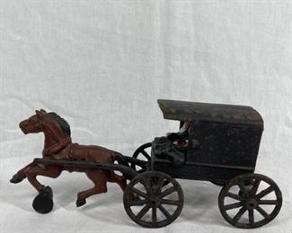 Vintage Cast Iron Horse and Buggy Figurine