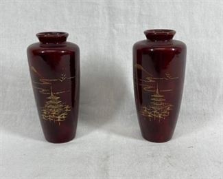 Matching Pair of Asian Style Urn Bud Vases