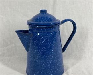 Blue White Speckled Enamelware Tea Pot Kettle