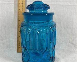 Large Moon Stars Turquoise Blue Glass Canister Cookie Jar