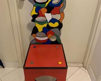 Milton Brav, "Assemblage Chair", wood and paint, signed and dated 1984, 100cm x 38cm x 49cm--$250--https://www.chicagotribune.com/news/ct-xpm-1992-01-31-9201090867-story.html