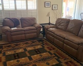 LEATHER COUCHES AND RUG