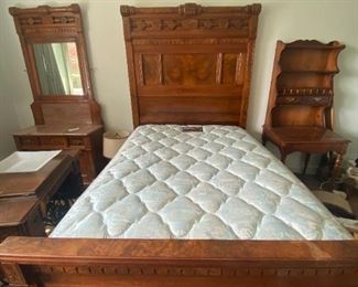 VICTORIAN EASTLAKE WALNUT BEDROOM SET WITH MARBLE CHESTS