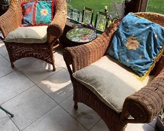 Wicker Arm Chairs, Pillows