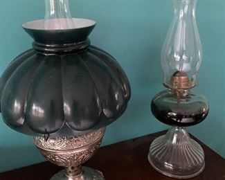 Antique Glass Shade Chimney Lamp 
