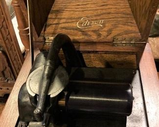 Antique table and Thomas Edison  record player