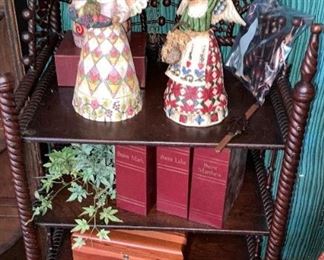 Antique shelf and Jim Shore collections