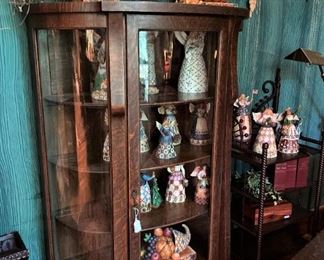 Antique display cabinet; many Jim Shore selections