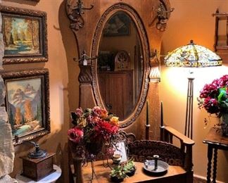 Victorian hall tree; beautiful floor lamp