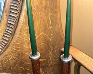 Antique spool candle holders