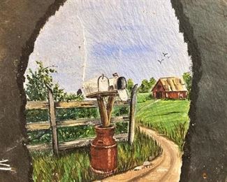 Farm scene -oil on slate