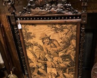 Needlepoint fire screen - What carving!