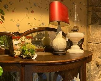 Milk glass lamp and oil lamp