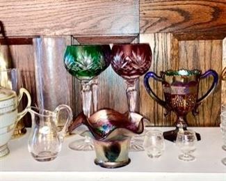 Misc. glass & porcelain collectibles, carnival glass