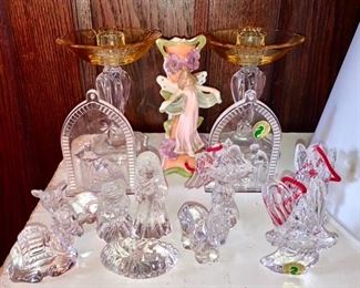 Waterford Crystal Nativity set, angels and Nativity plaques, candle sticks