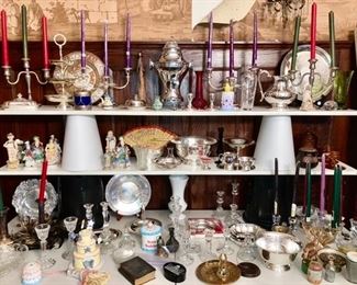 Silver plate items, cups & saucers, etc.