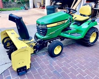 Subject to Early Sale: John Deere X500, 54" deck, 44" snow blower, 611 hours, looks and runs like new!