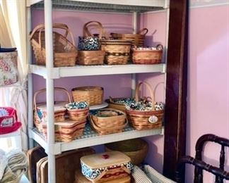Large collection of Longaberger baskets, most with fabric and plastic liners, some are SOLD
