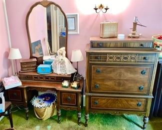 Vintage vanity with mirror and chest of drawers