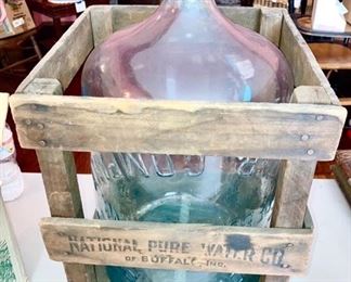National Pure Water Co. glass 4-5 gallon water bottle in original wooden crate!