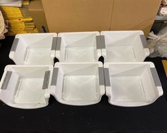 Six plastic stacking bins (12 x 10 x 5-3/4)