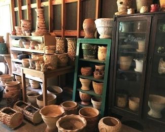 Large antique stoneware flower pot collection.  