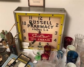 Antique Clock and other glassware