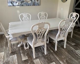 white dining table with double pedestals 6 chairs