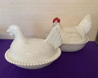 Milk glass hen on nest