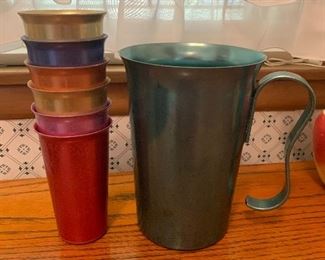 Aluminum pitcher and glasses