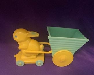 Cute vintage plastic bunny with cart