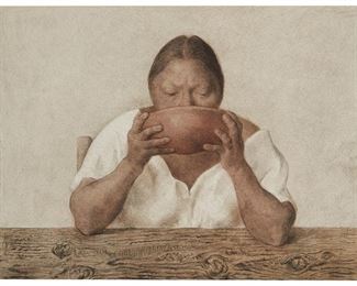 16
Francisco Zúñiga
1912-1998, Mexican
"Mujer Con Olla," 1983 (From "Hommage Aux Prix Nobel")
Color lithograph on paper under Plexiglas; Galerie Borjeson, Malmo pub.
Edition 69/100, signed and dated lower right: Zuniga
Image/Sheet: 22.25" H x 29.75" W
Estimate: $500 - $700