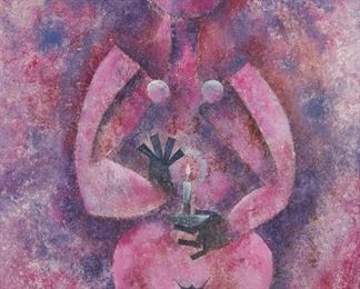40
Byron Galvez
1941-2009, Mexican
Pink Figure With Candle, 2003
Oil on board
Signed and dated lower right: Byron / 03
28" H x 19.75" W
Estimate: $3,000 - $5,000