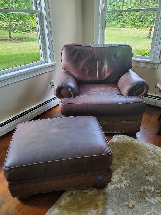 Beautiful Bassett  leather chair and ottoman
