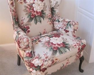 Floral Wing Back Chairs.