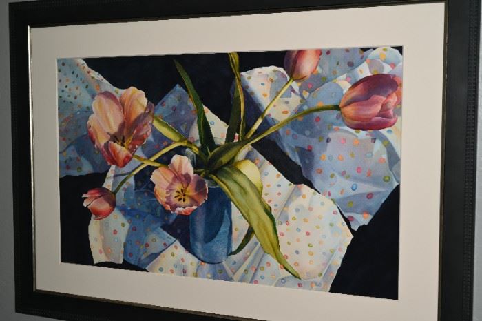 "Tulips & Dots" Original Oil Painting by Katherine Lemke-Originally $6000.00.