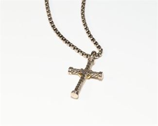 Sterling Silver Chain with Sterling & 14k Gold Cross