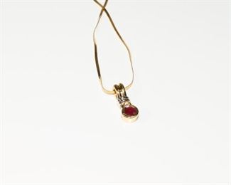 14k Gold Pendant w/ Diamond & Ruby on14k Gold Necklace